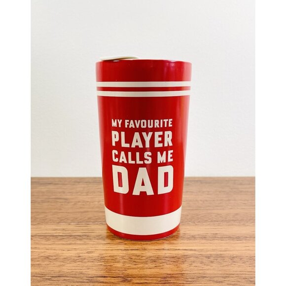 Indigo “My Favourite Player” Hockey Stoneware Travel Mug w/ Rubber Grip Sleeve - Picture 1 of 9